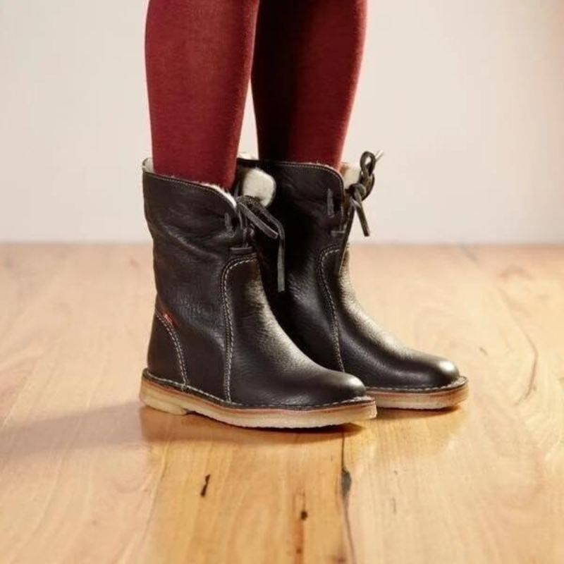 Waterproof Winter Boots Black Leather Warm Comfortable