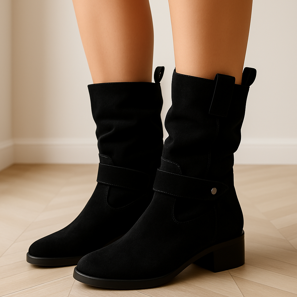 Suede Ankle Boots Slouchy Block Heel Round Toe Autumn
