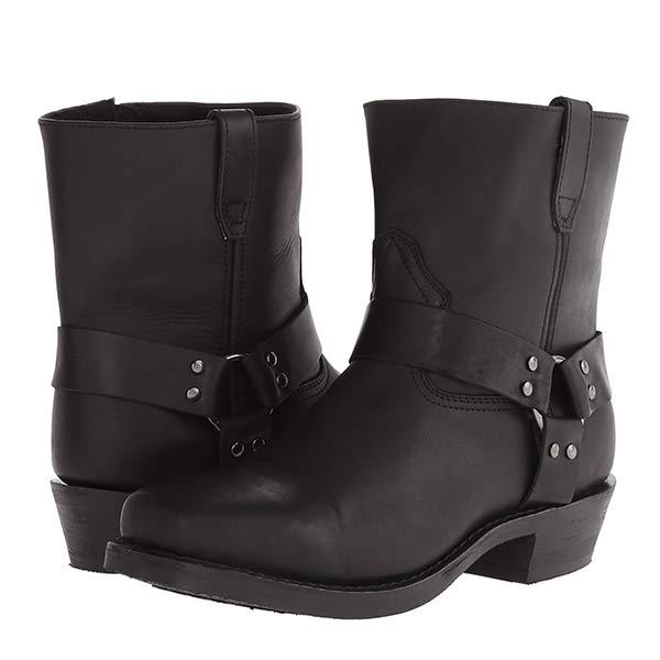 Harness Boots Leather Mid Cut Full Grain Buckle Autumn