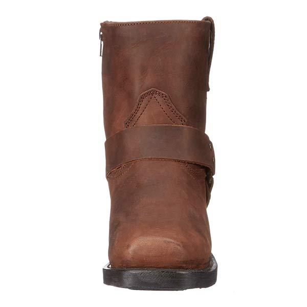 Leather Harness Boots Full Grain Mid Cut Buckle Brown