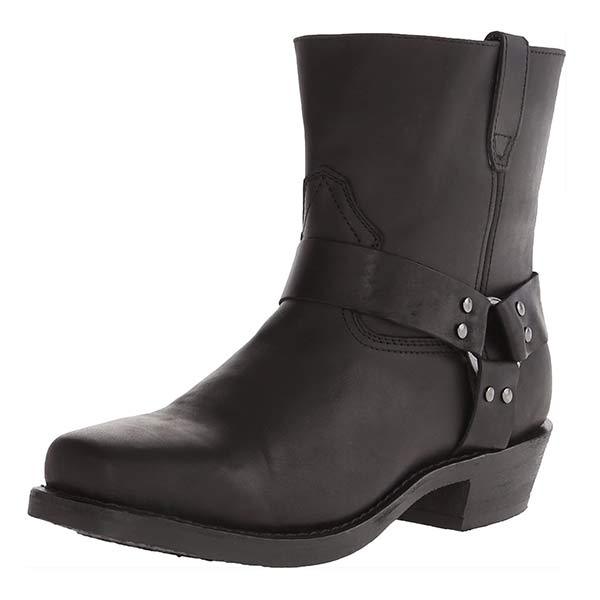 Leather Harness Boots Full Grain Mid Cut Buckle Brown