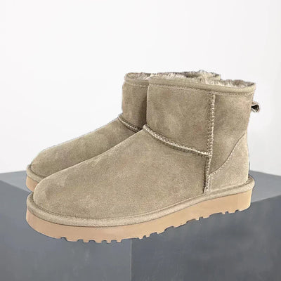 Winter Ankle Boots Suede Sheepskin Lined Mini Platform Warm