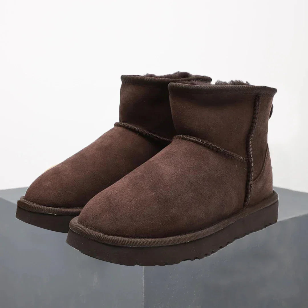 Winter Ankle Boots Suede Sheepskin Lined Mini Platform Warm