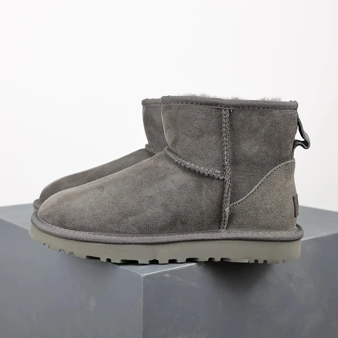 Winter Ankle Boots Suede Sheepskin Lined Mini Platform Warm