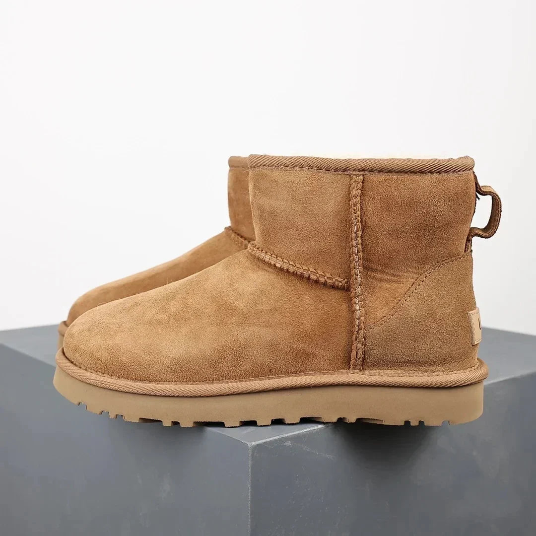 Mini Platform Ankle Boots Suede Fur Lined Winter Booties