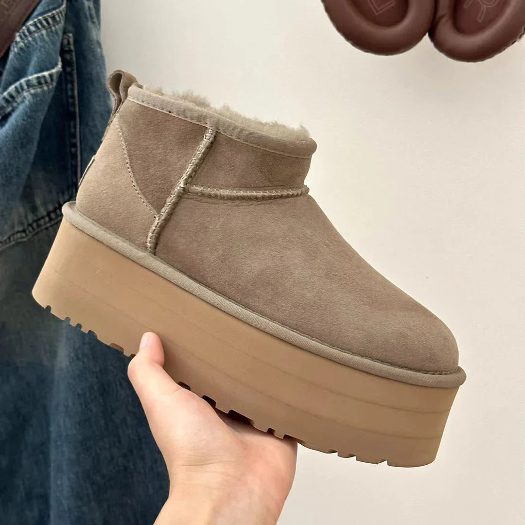 Platform Ankle Boots Suede Shearling Lined Chunky Sole Winter
