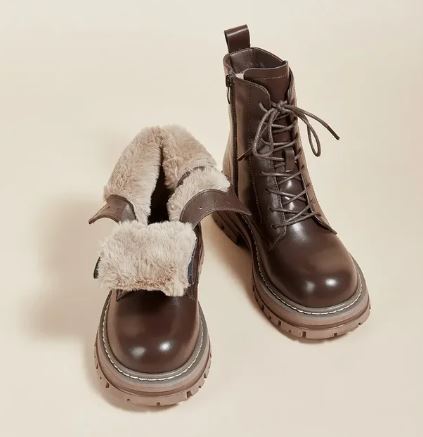 Winter Combat Boots Waterproof Fur Lined Anti Slip Leather
