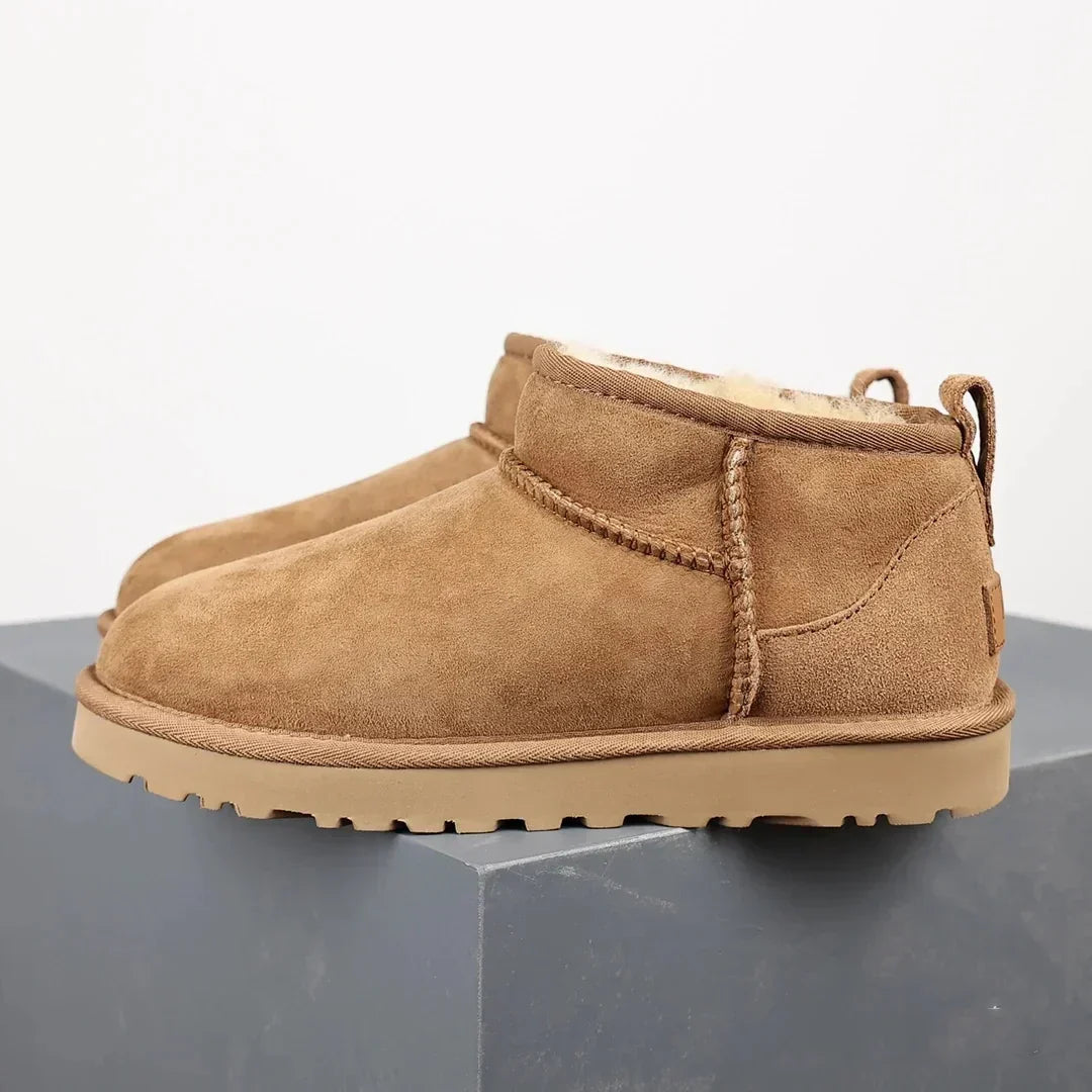 Suede Ankle Boots Sheepskin Lined Platform Winter Warm