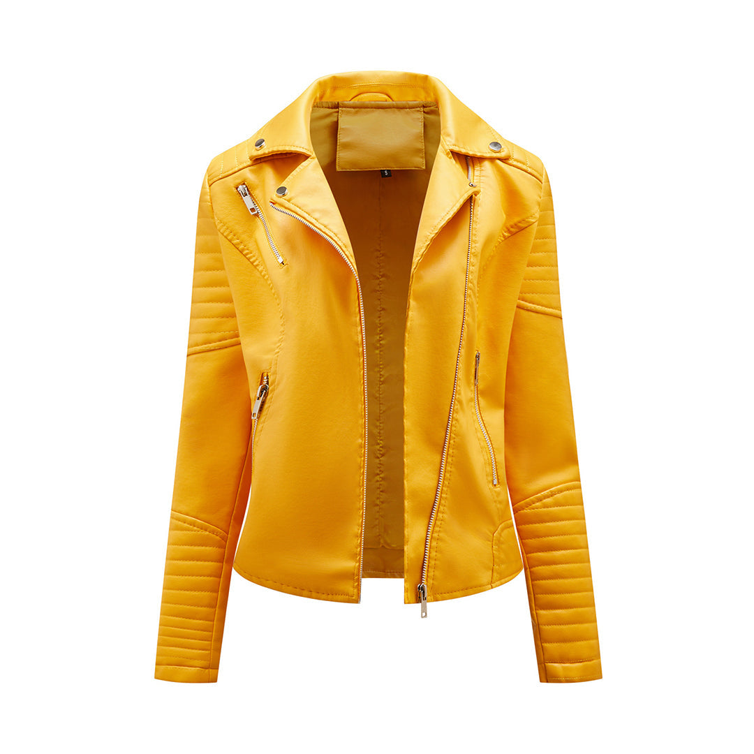 Women's Faux Leather Jacket PU Asymmetric Zip Lapel Collar