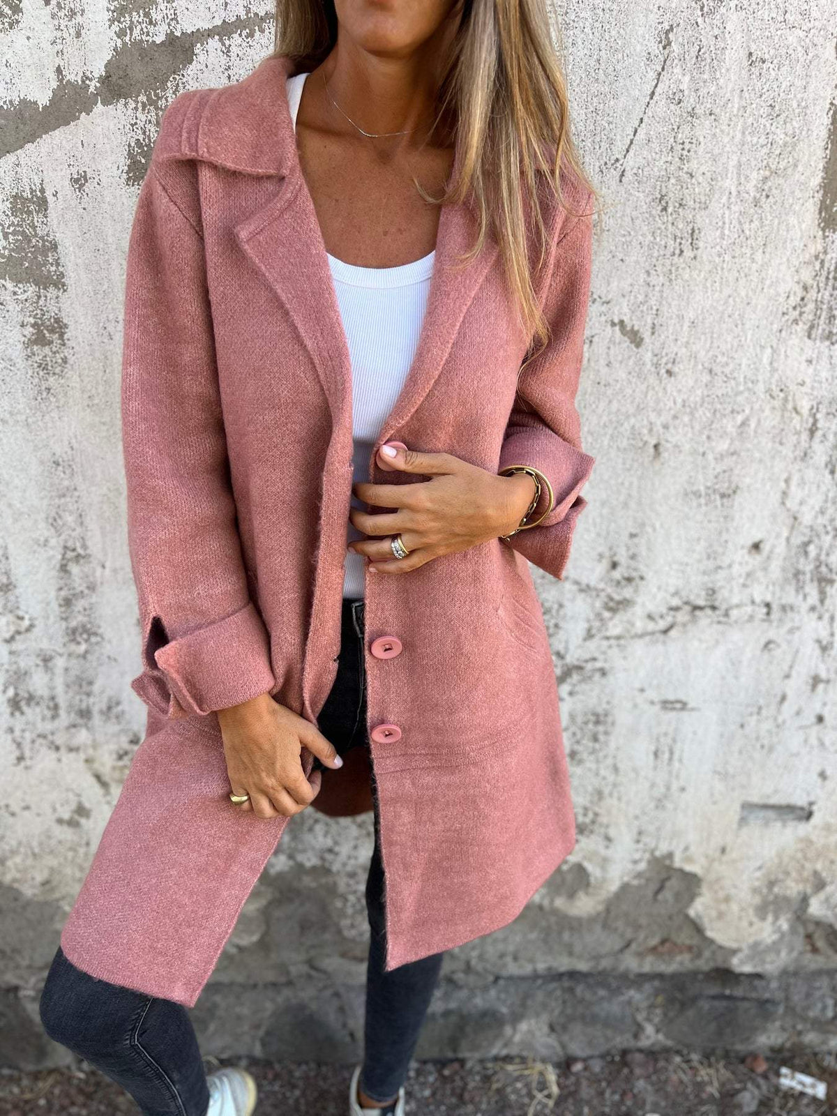Long Coat Lapel Collar Casual Relaxed Everyday Style