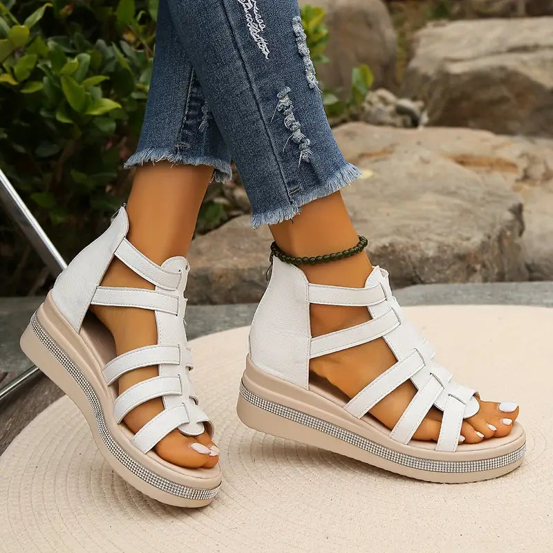 Orthopedic Rhinestone Block Heel Sandals