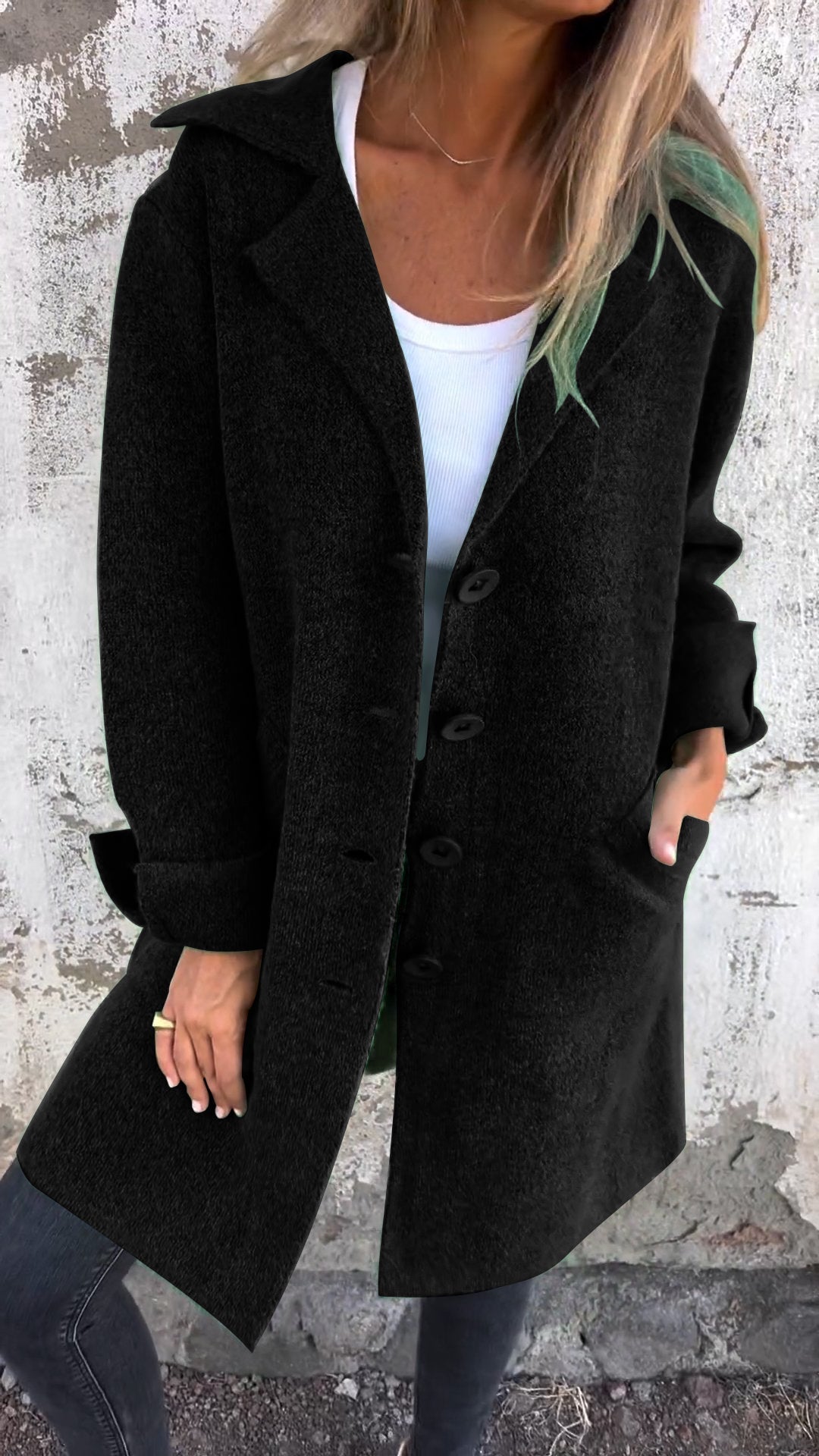 Long Coat Lapel Collar Casual Relaxed Everyday Style
