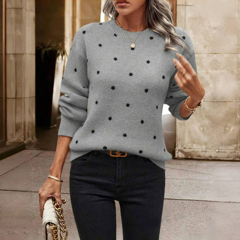 Dot Knit Jumper Textured Round Neck Long Sleeve Autumn