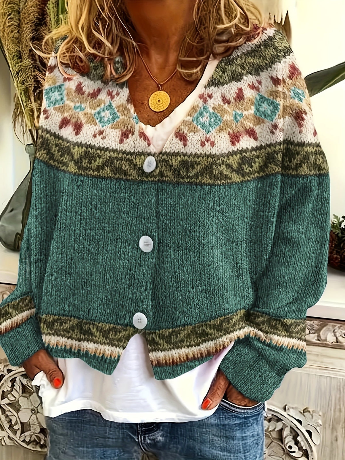 Women's Knit Cardigan Vintage Style Buttoned Soft
