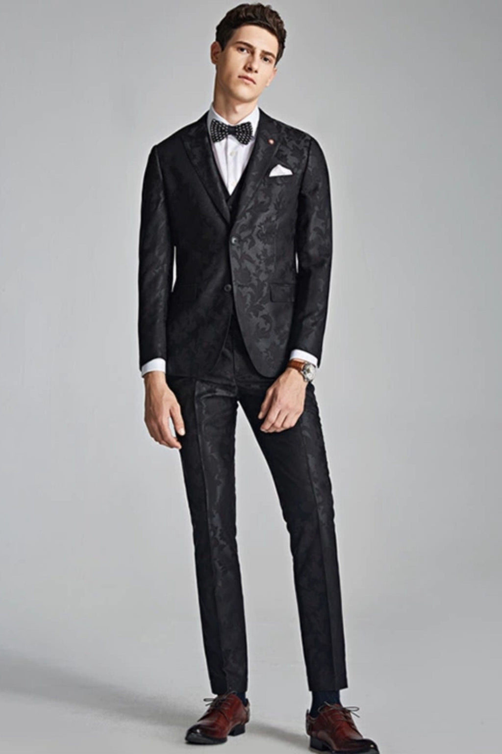 Jacquard Slim Fit Wedding Business 3 Piece Suit Blazer Vest Trousers