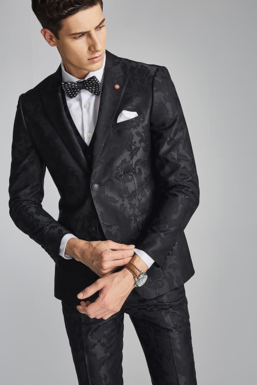 Jacquard Slim Fit Wedding Business 3 Piece Suit Blazer Vest Trousers