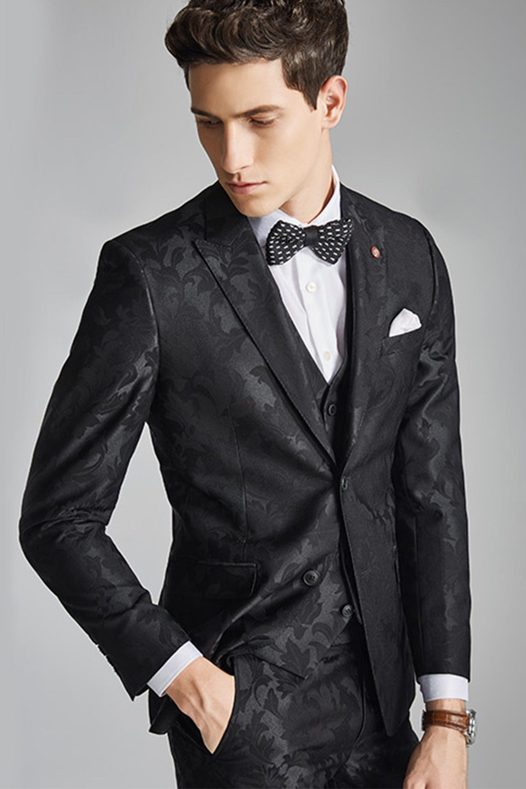 Jacquard Slim Fit Wedding Business 3 Piece Suit Blazer Vest Trousers