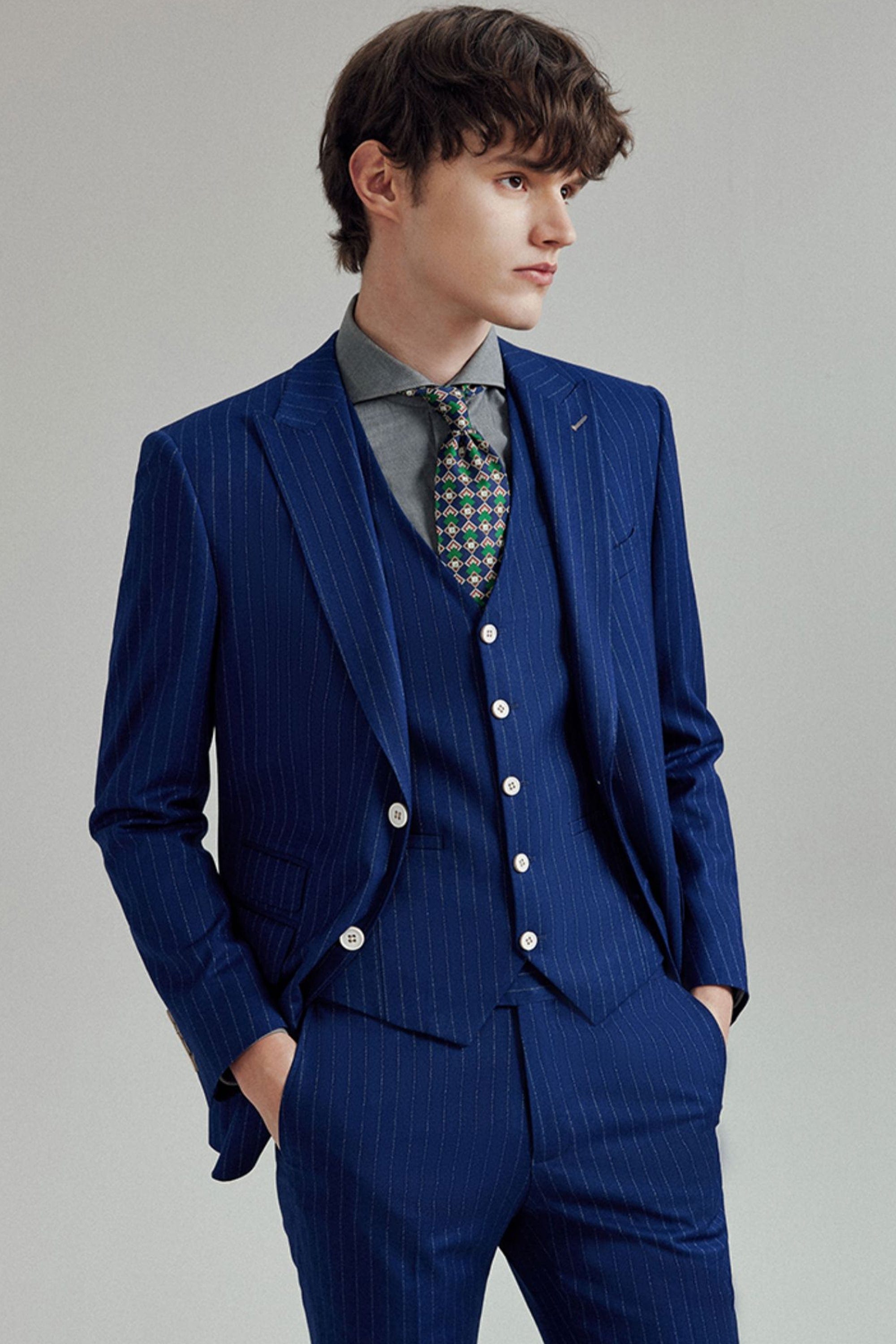 Striped Slim Fit Wedding Business 3 Piece Suit Blazer Vest Trousers