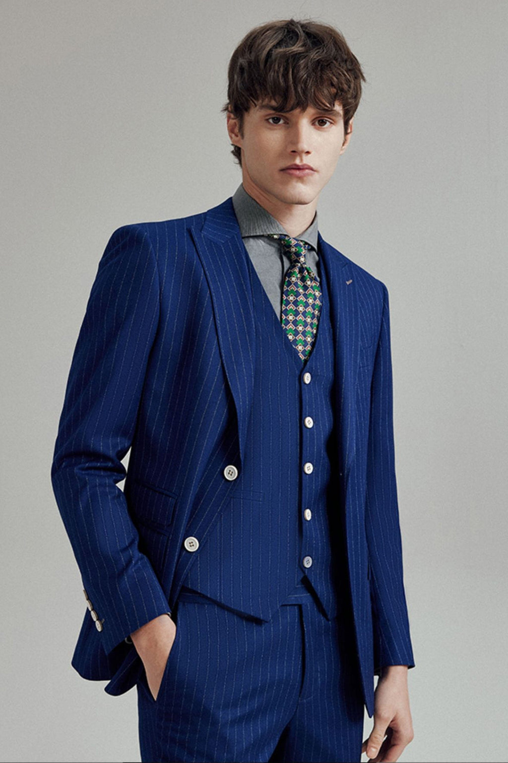 Striped Slim Fit Wedding Business 3 Piece Suit Blazer Vest Trousers