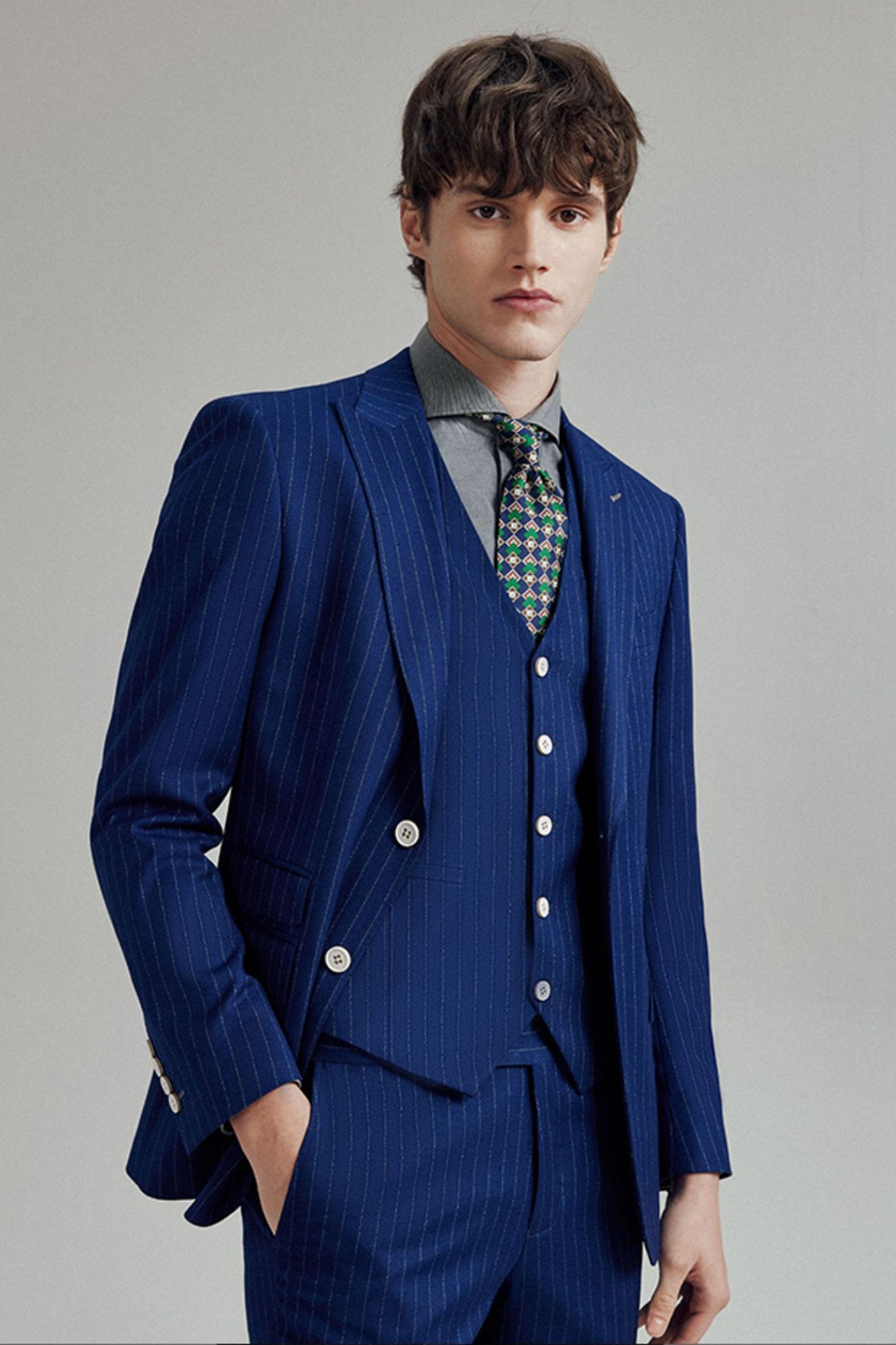Striped Slim Fit Wedding Business 3 Piece Suit Blazer Vest Trousers