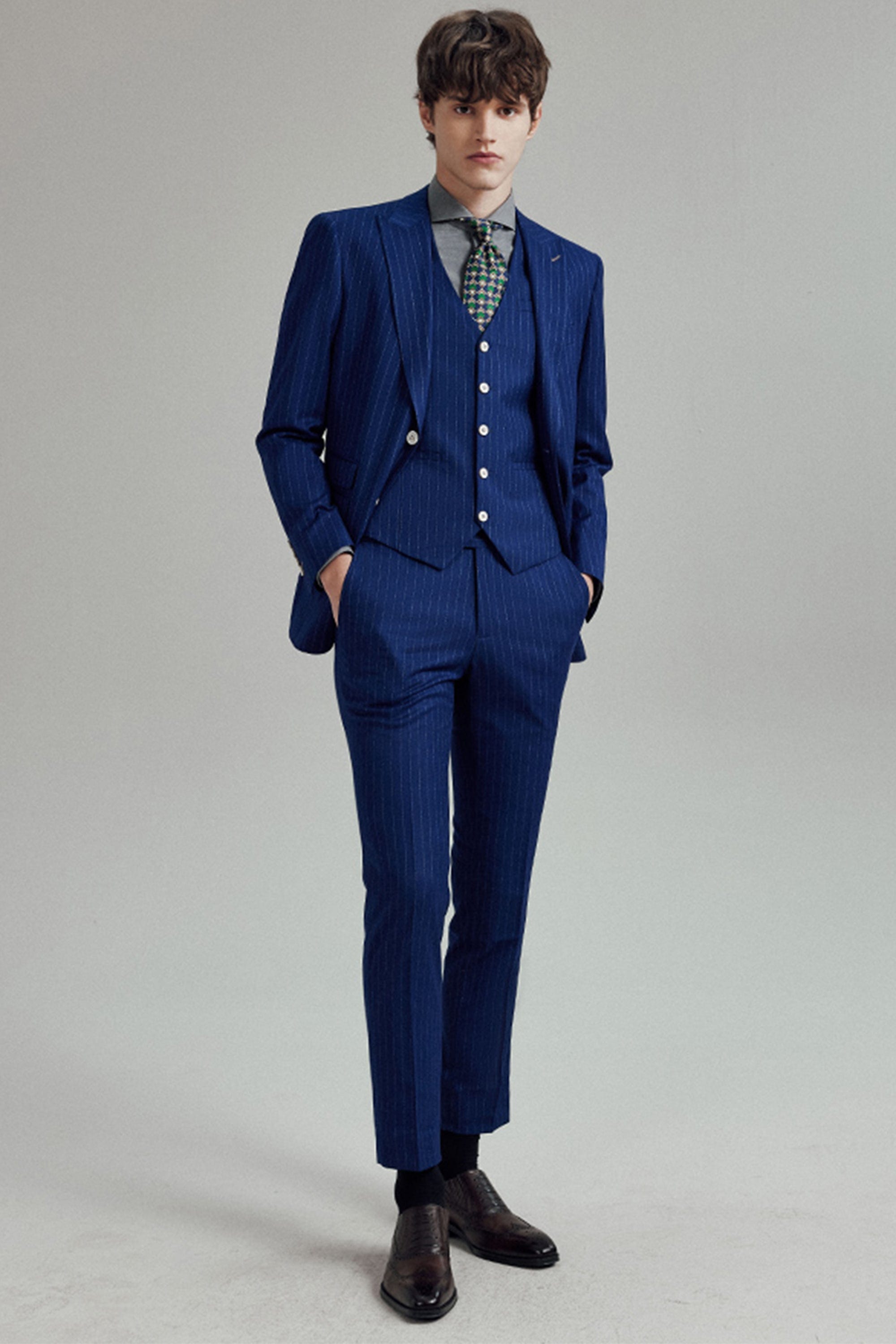 Striped Slim Fit Wedding Business 3 Piece Suit Blazer Vest Trousers