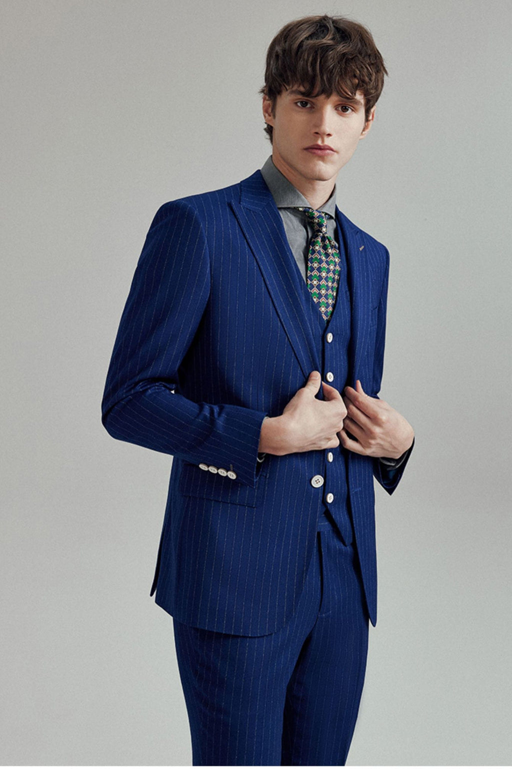 Striped Slim Fit Wedding Business 3 Piece Suit Blazer Vest Trousers