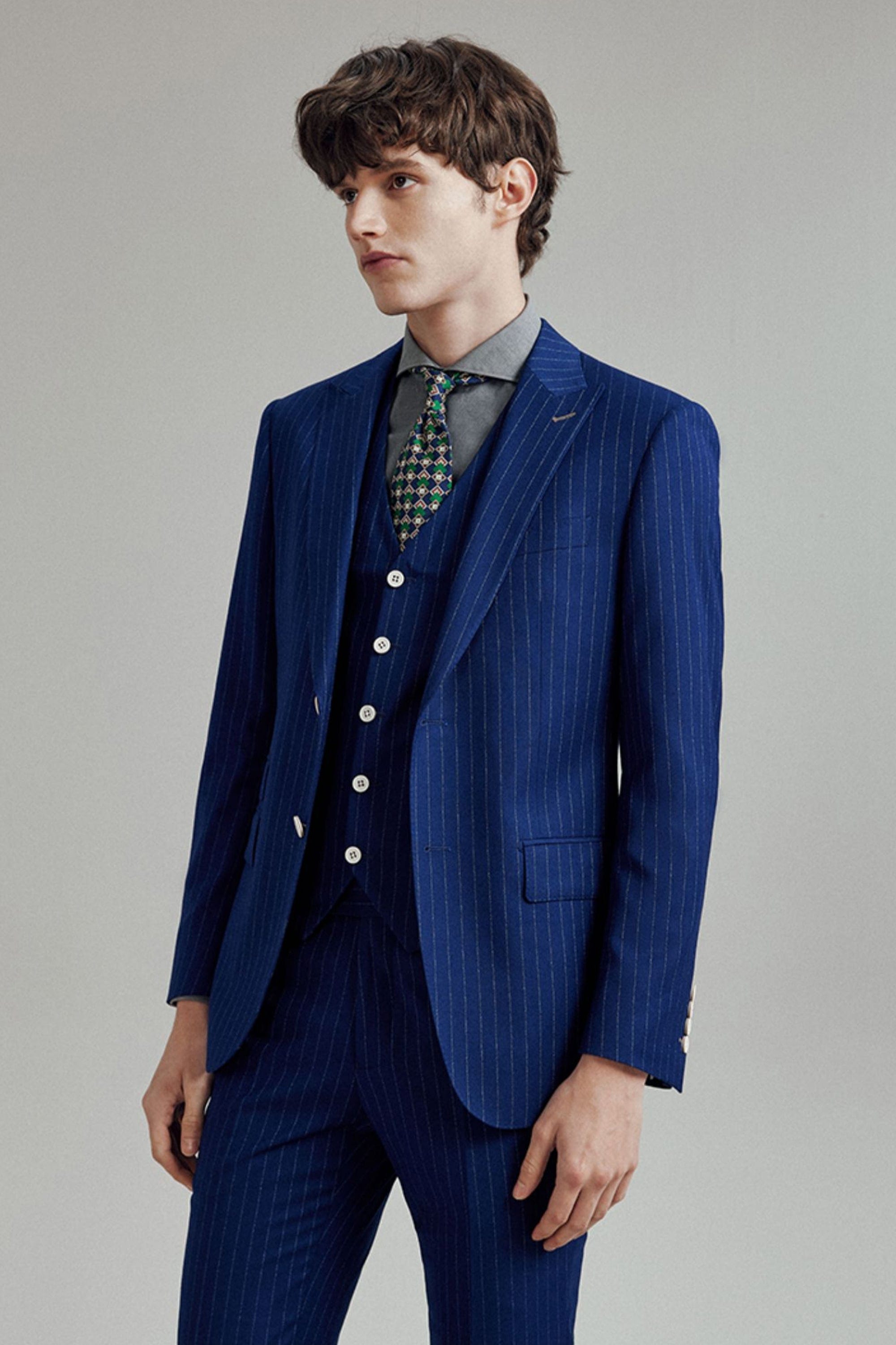Striped Slim Fit Wedding Business 3 Piece Suit Blazer Vest Trousers
