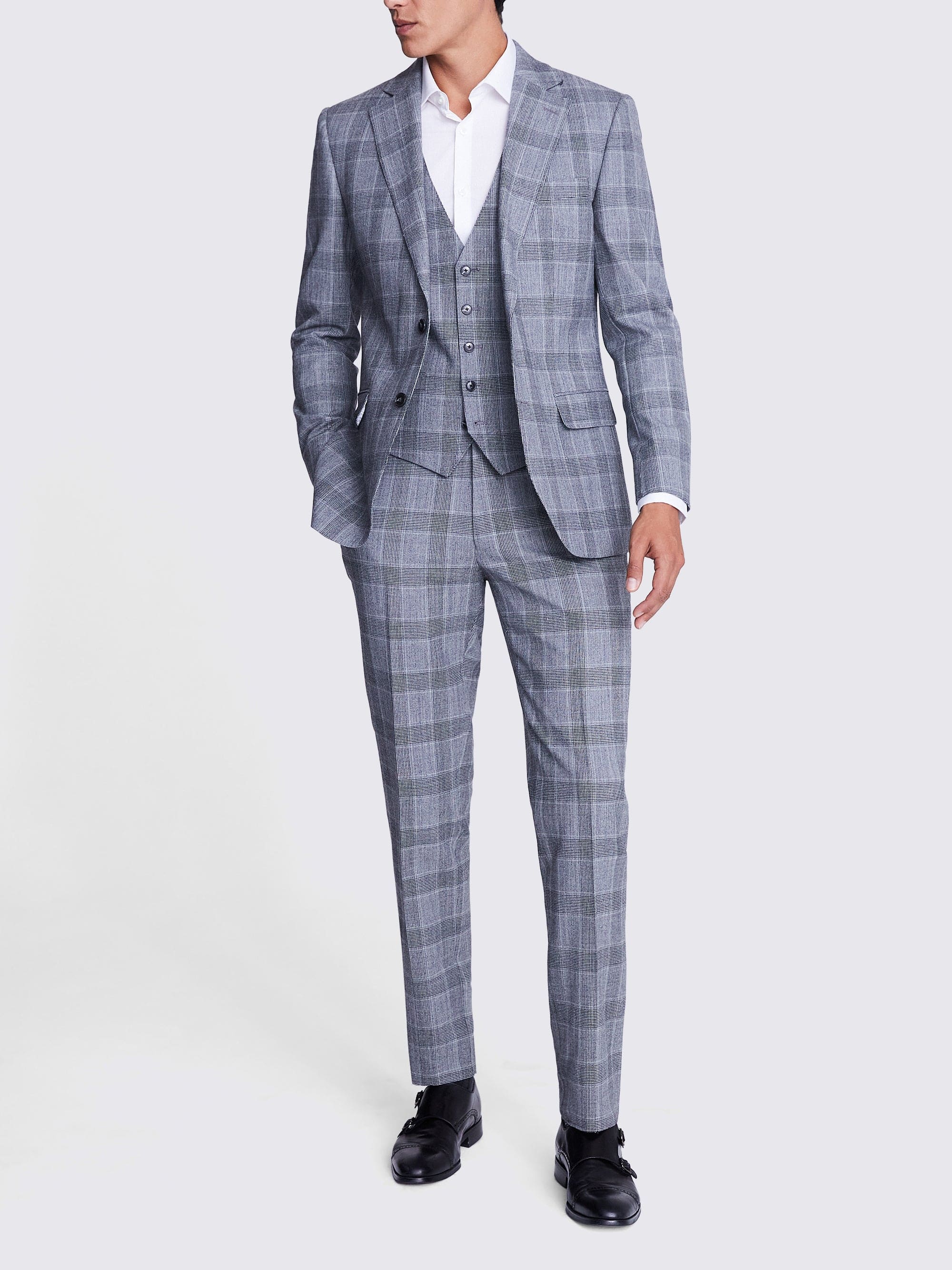 Plaid Notch Lapel Business 3 Piece Suit Blazer Vest Trousers
