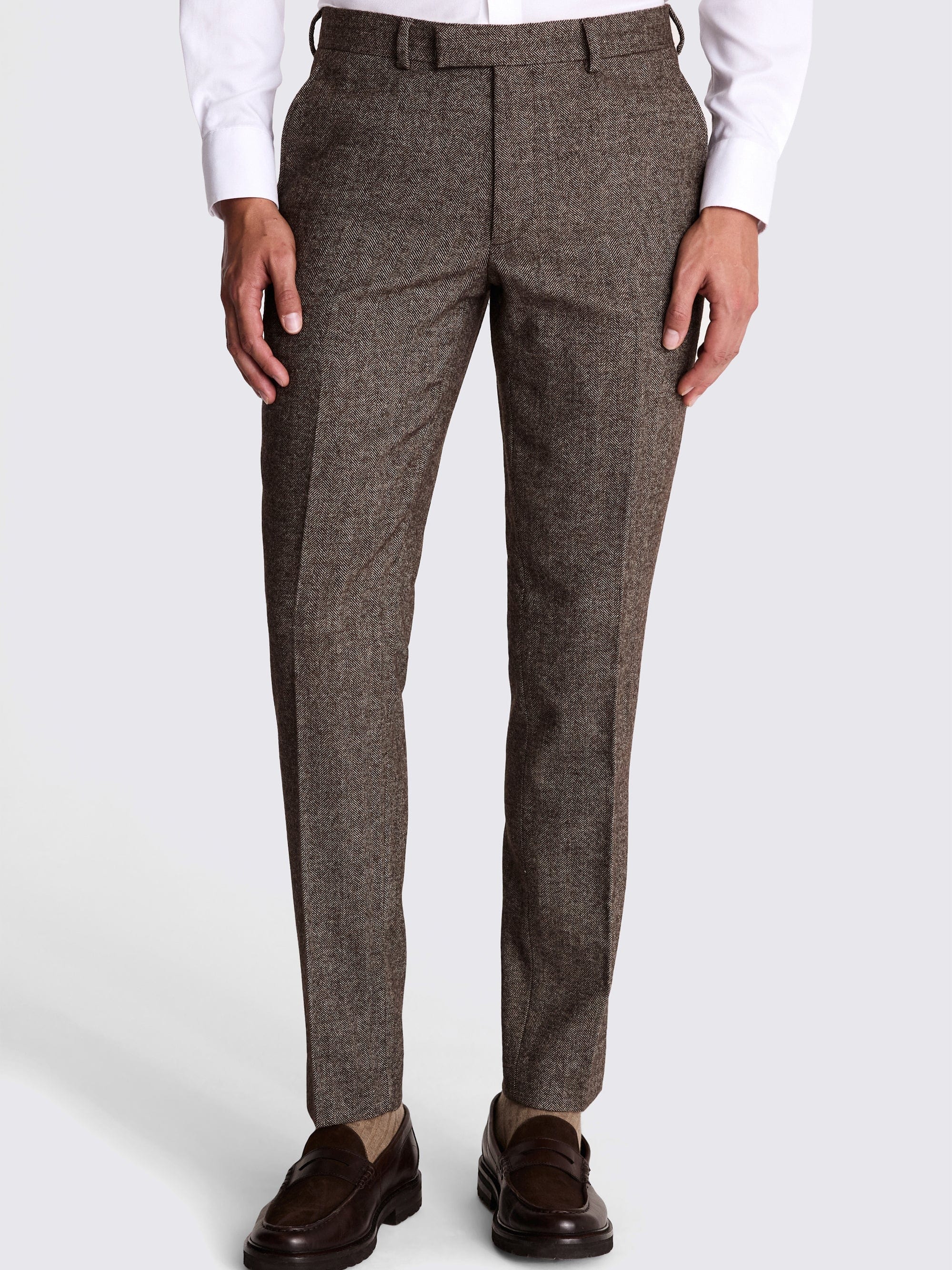 Herringbone Notch Lapel Slim Fit 3 Piece Suit Blazer Vest Trousers