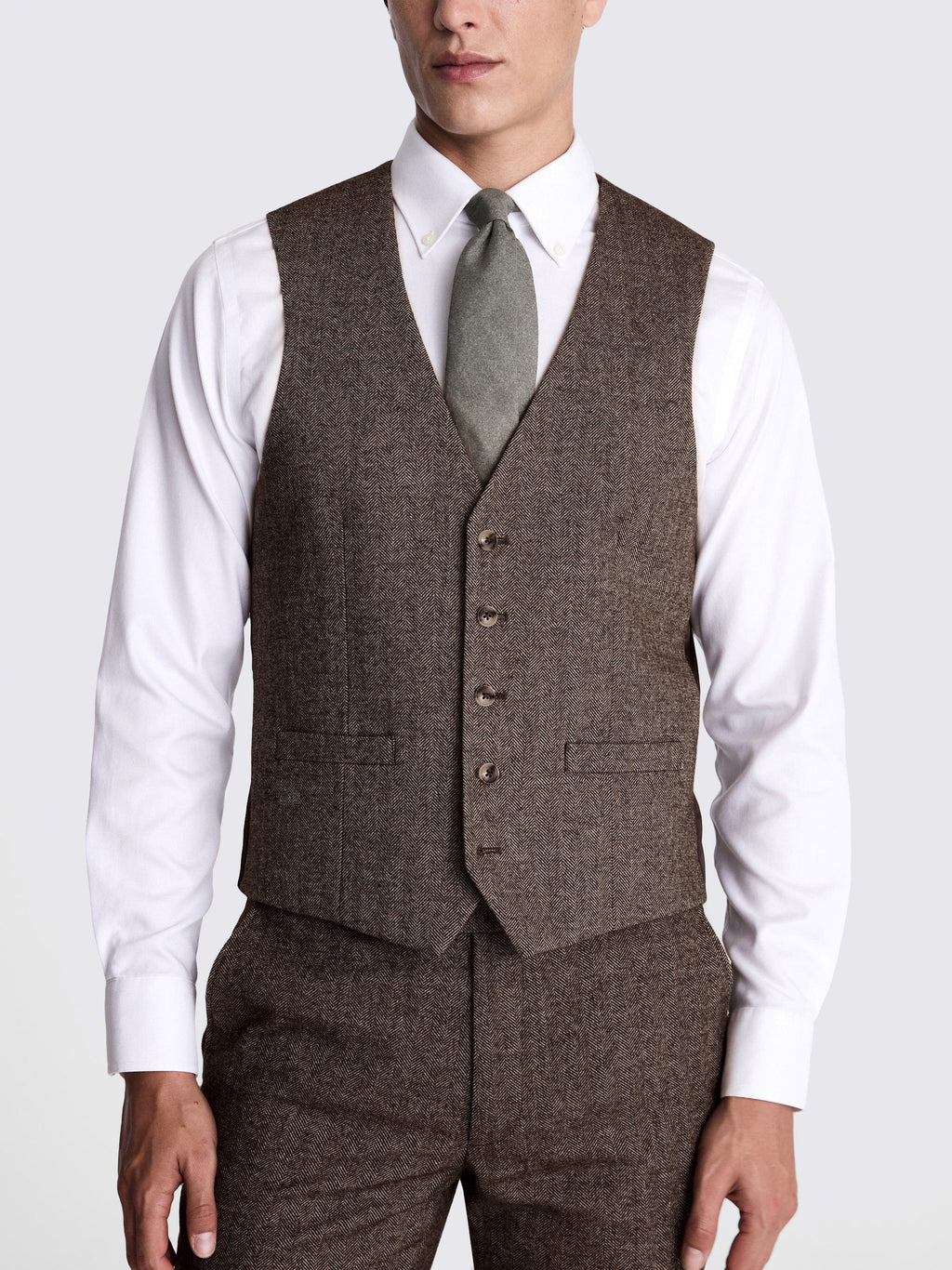 Herringbone Notch Lapel Slim Fit 3 Piece Suit Blazer Vest Trousers