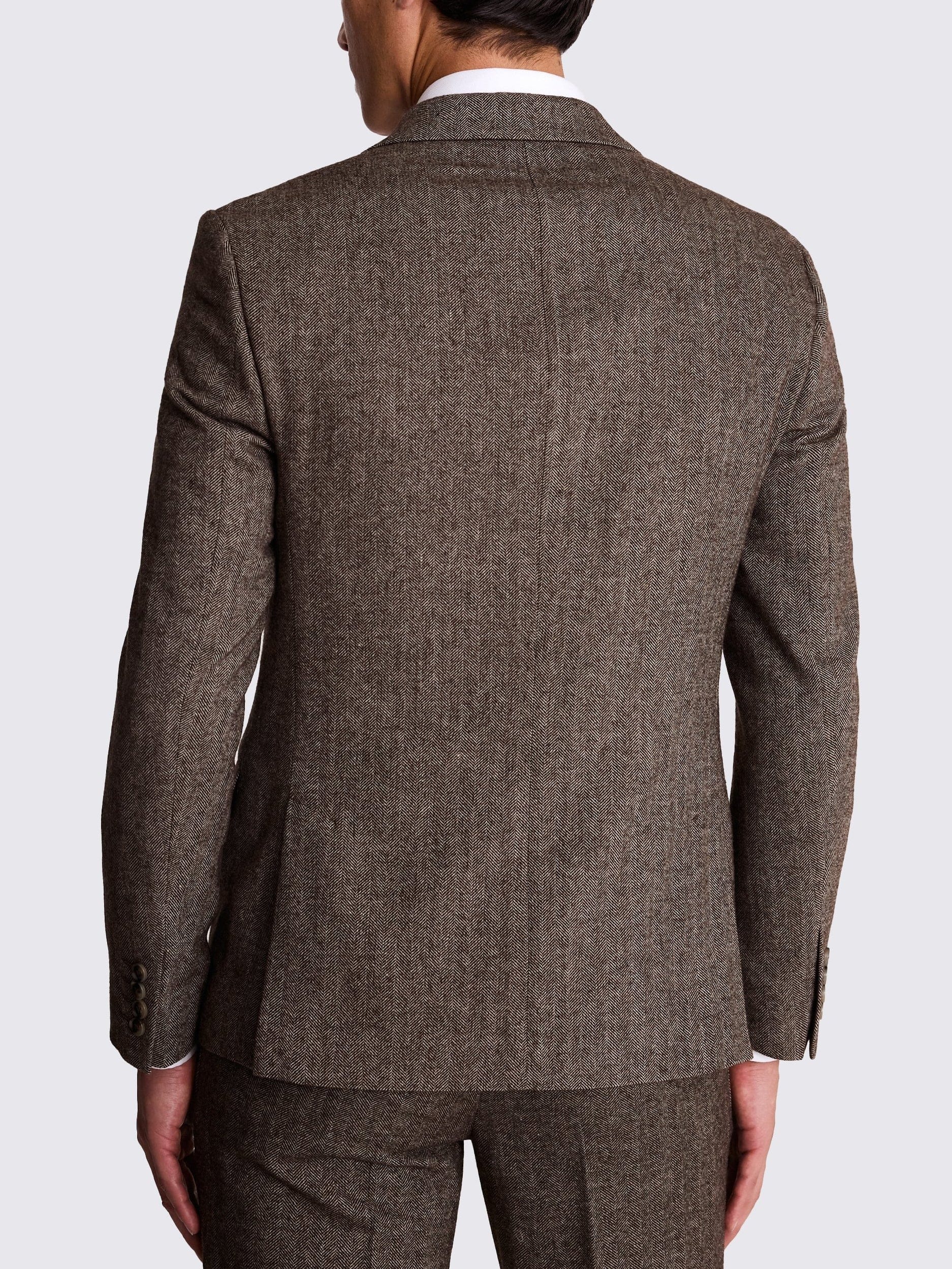 Herringbone Notch Lapel Slim Fit 3 Piece Suit Blazer Vest Trousers