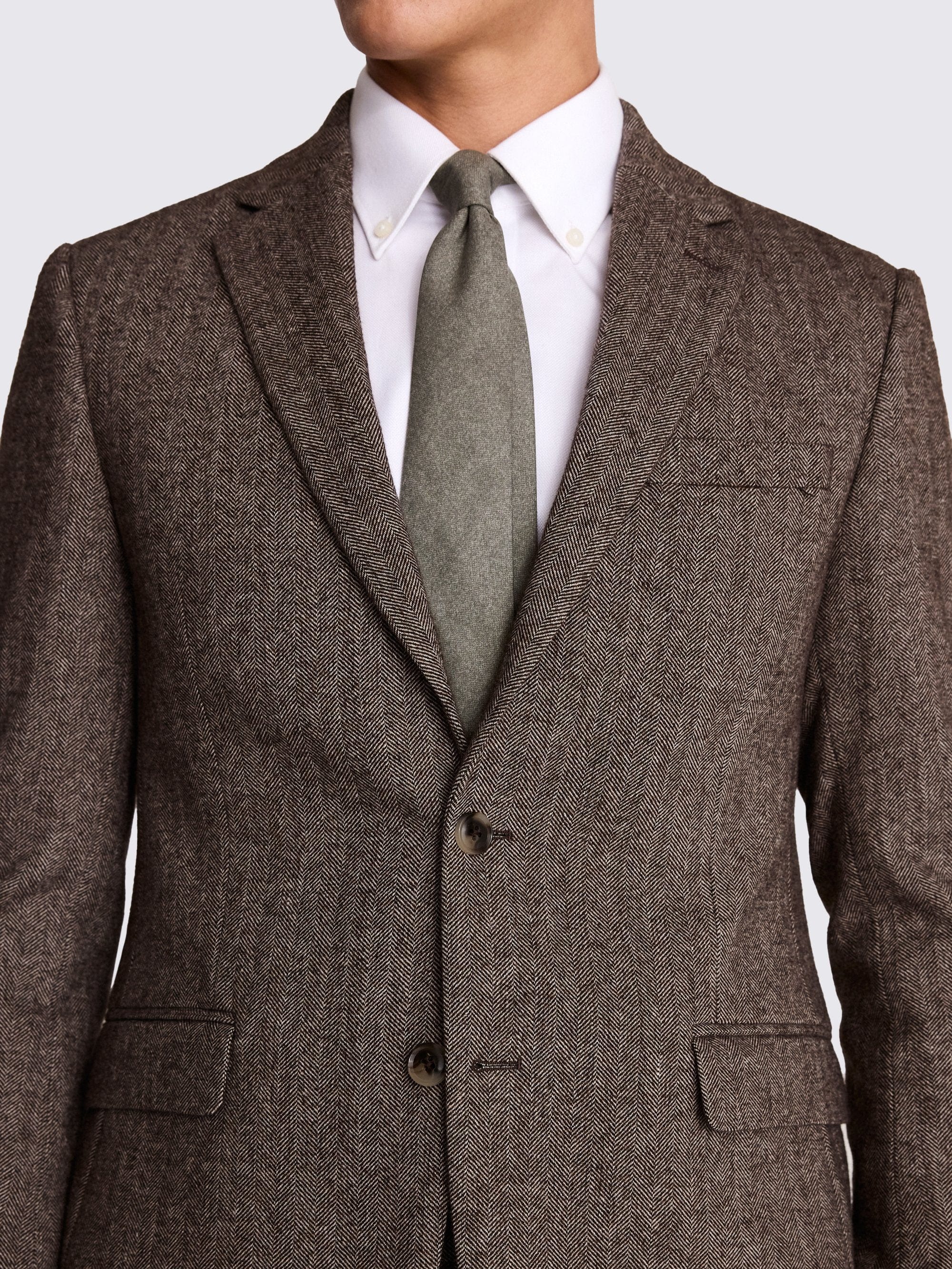 Herringbone Notch Lapel Slim Fit 3 Piece Suit Blazer Vest Trousers