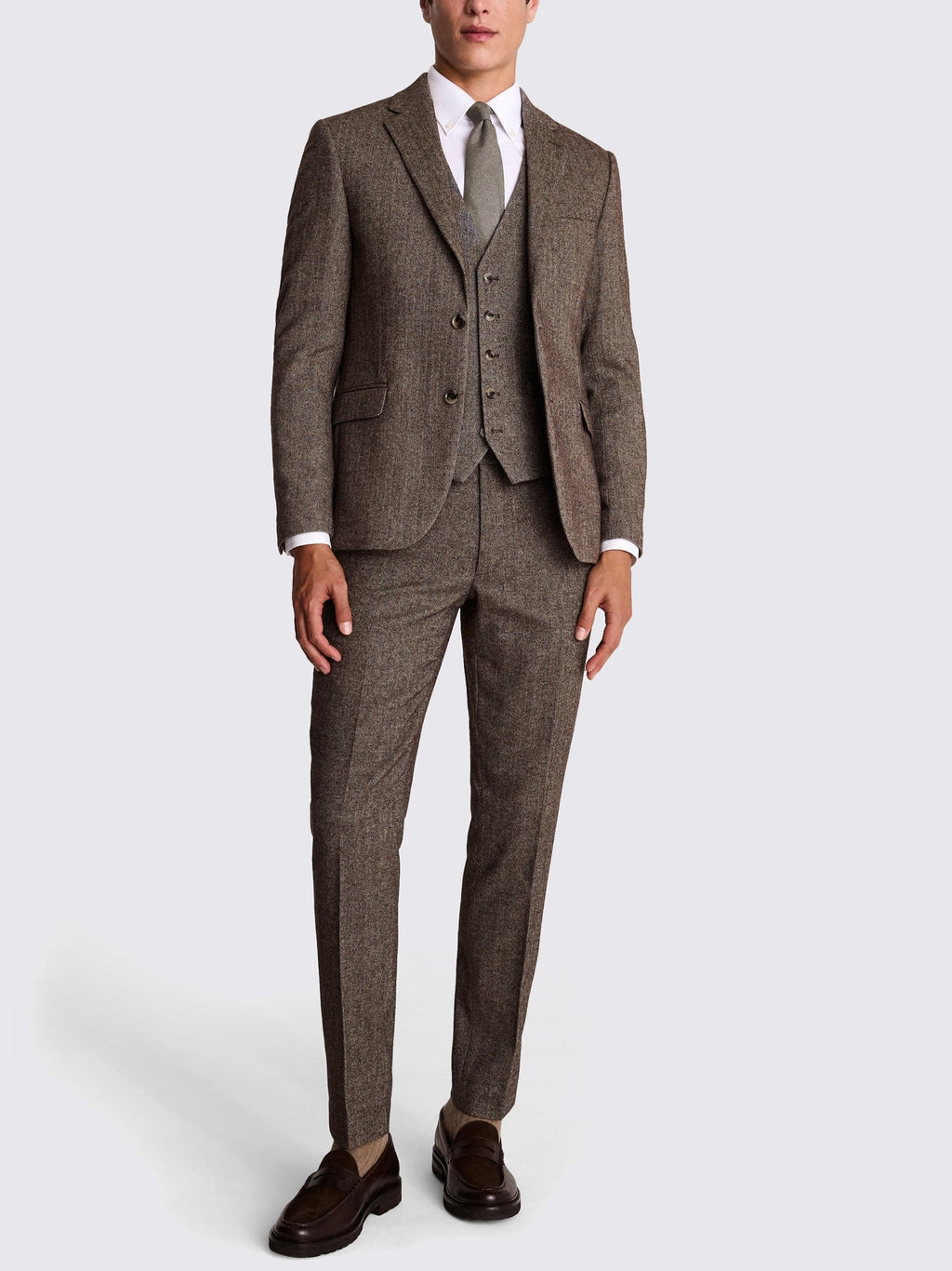 Herringbone Notch Lapel Slim Fit 3 Piece Suit Blazer Vest Trousers