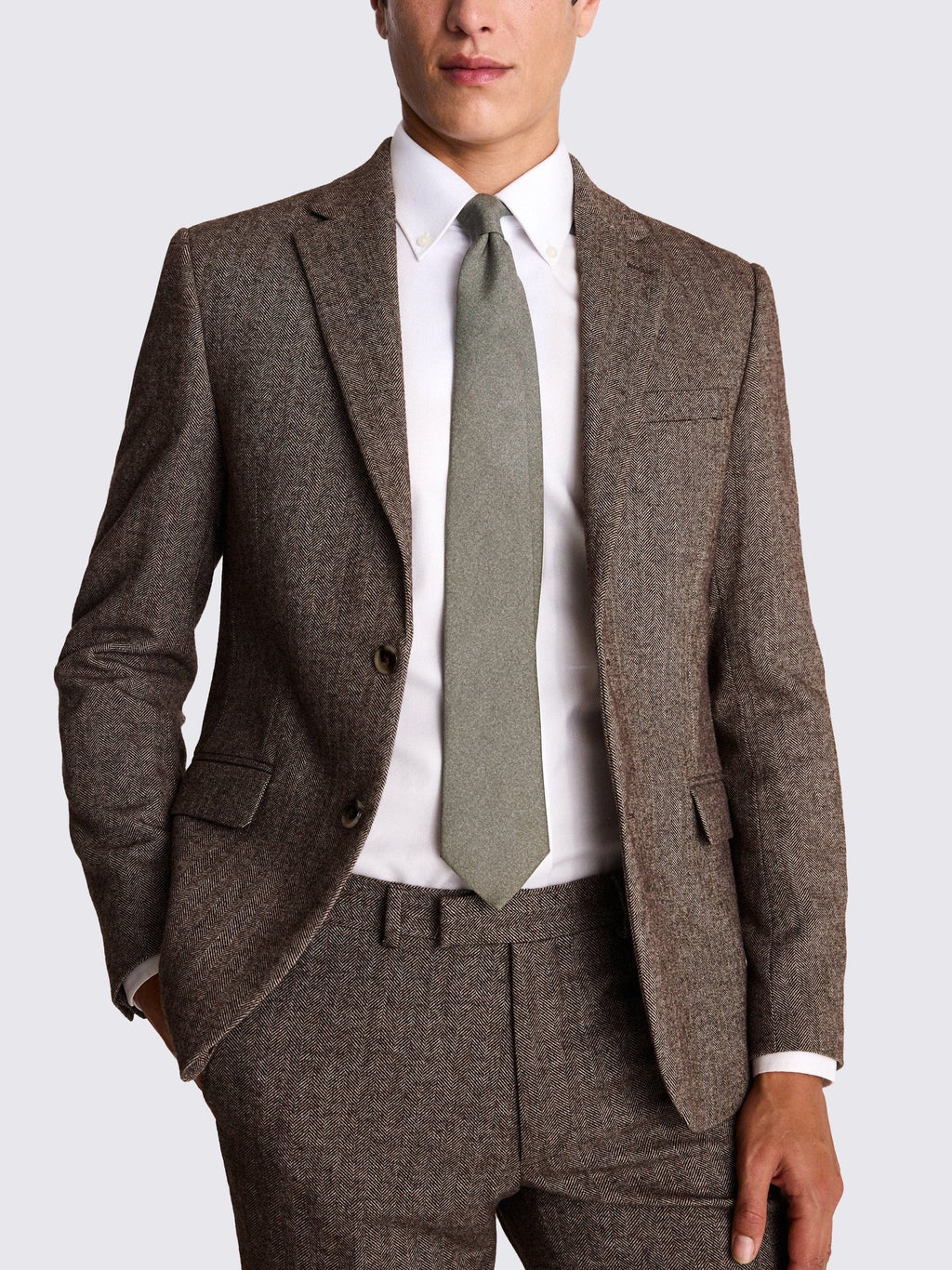 Herringbone Notch Lapel Slim Fit 3 Piece Suit Blazer Vest Trousers