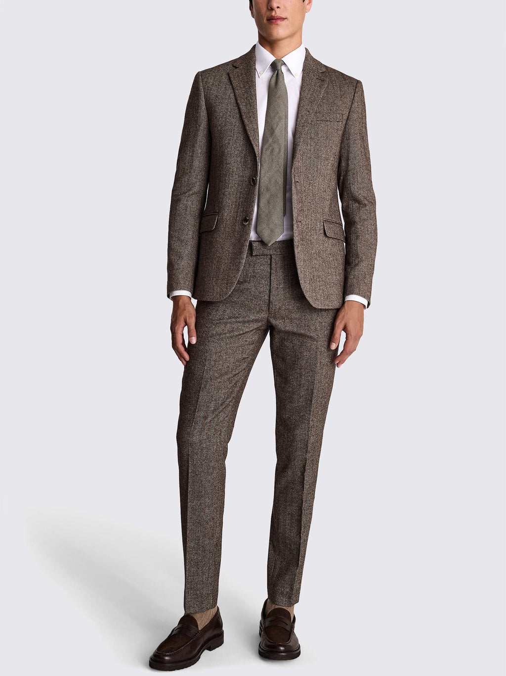 Herringbone Notch Lapel Slim Fit 3 Piece Suit Blazer Vest Trousers
