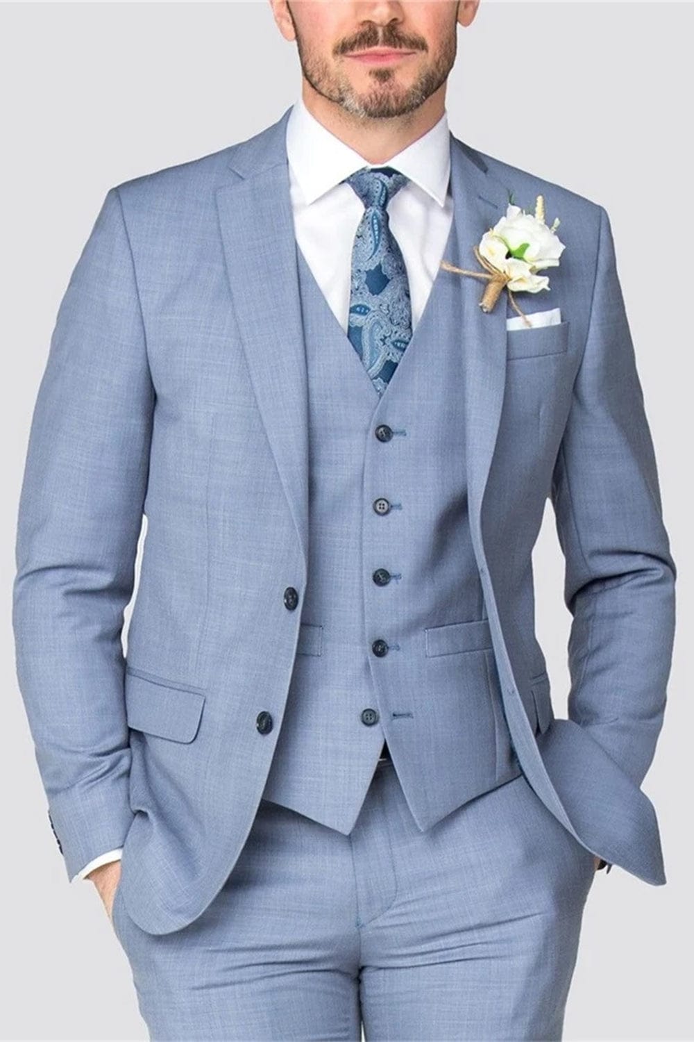 Notch Lapel Business 3 Piece Suit Blazer Vest Trousers