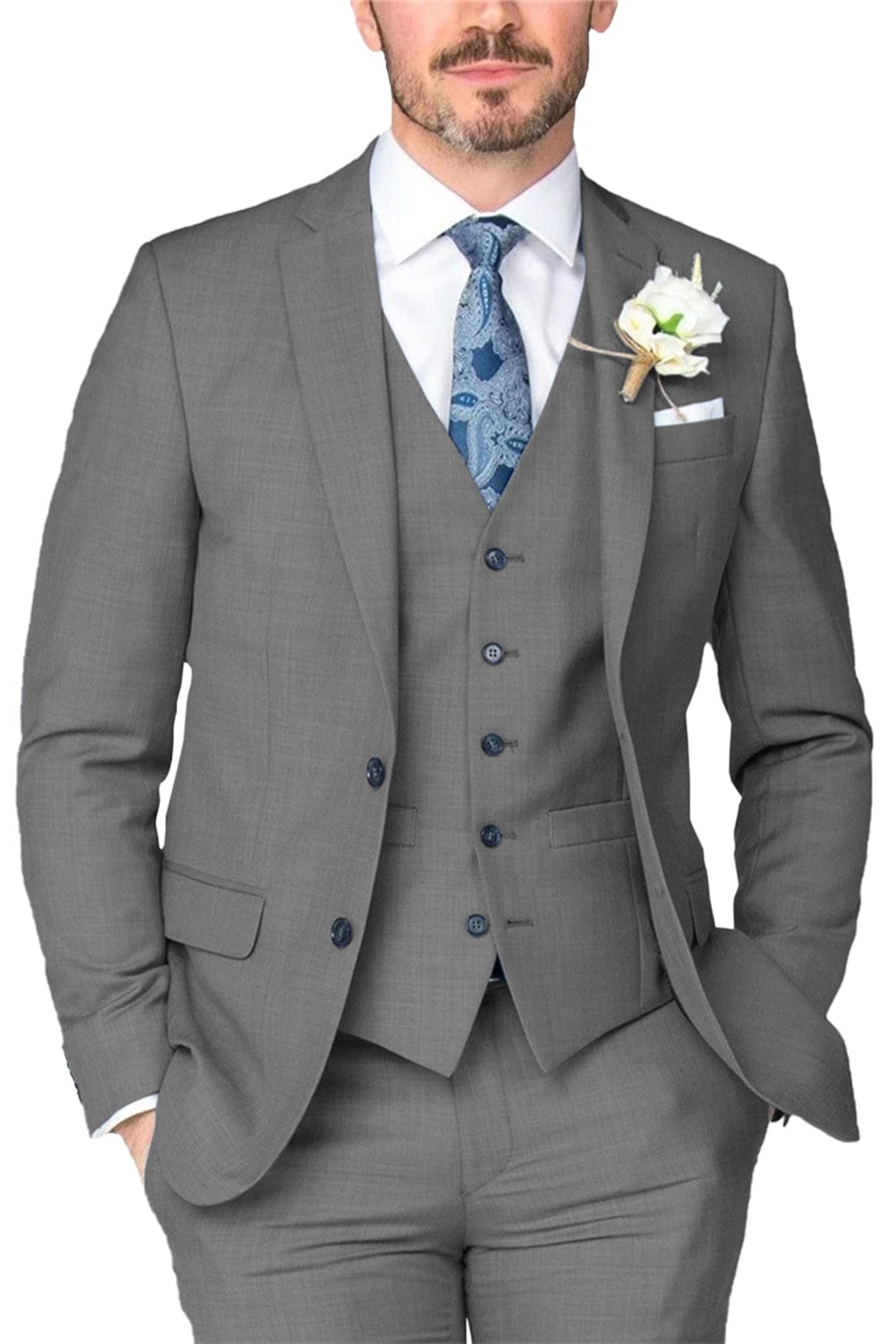 Notch Lapel Business 3 Piece Suit Blazer Vest Trousers