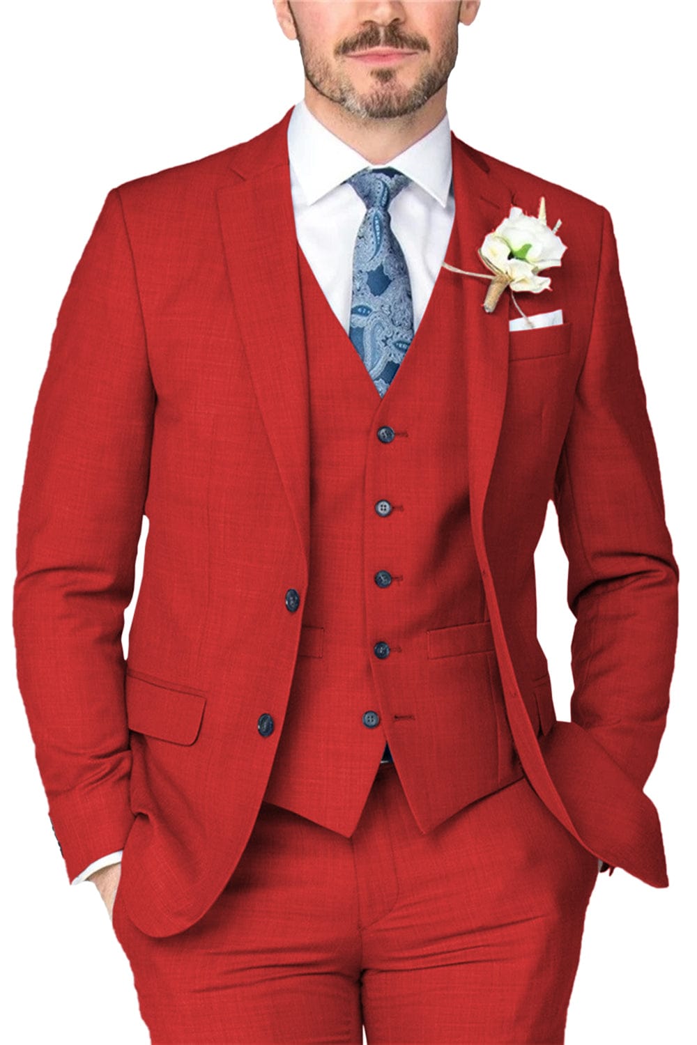 Notch Lapel Business 3 Piece Suit Blazer Vest Trousers