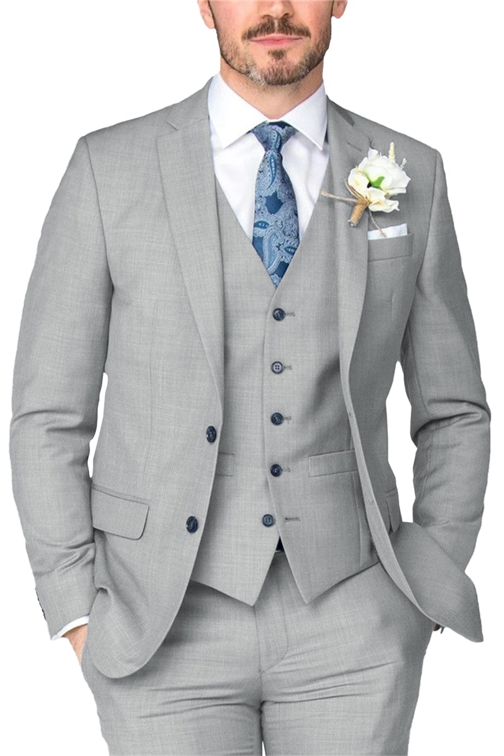 Notch Lapel Business 3 Piece Suit Blazer Vest Trousers