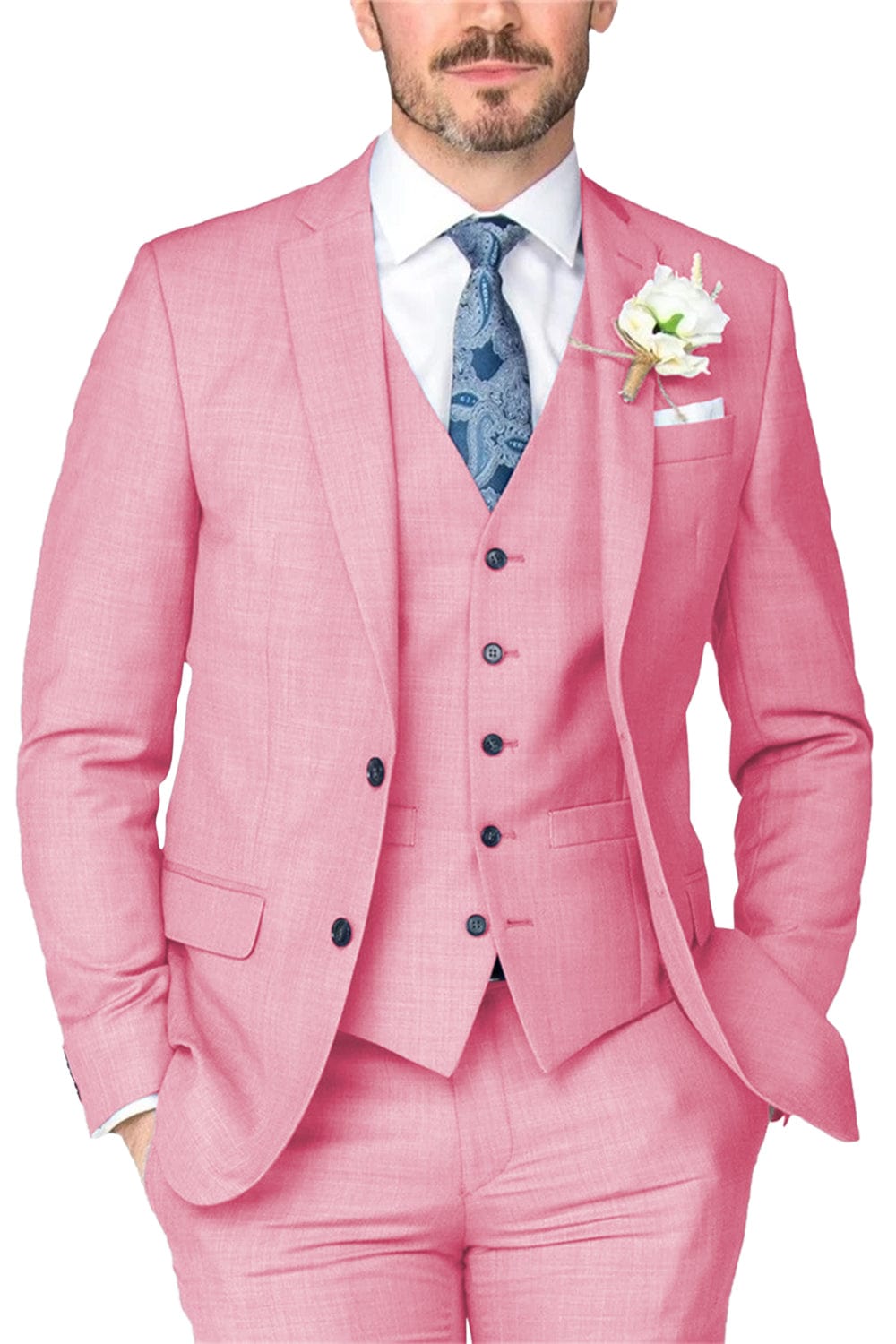 Notch Lapel Business 3 Piece Suit Blazer Vest Trousers