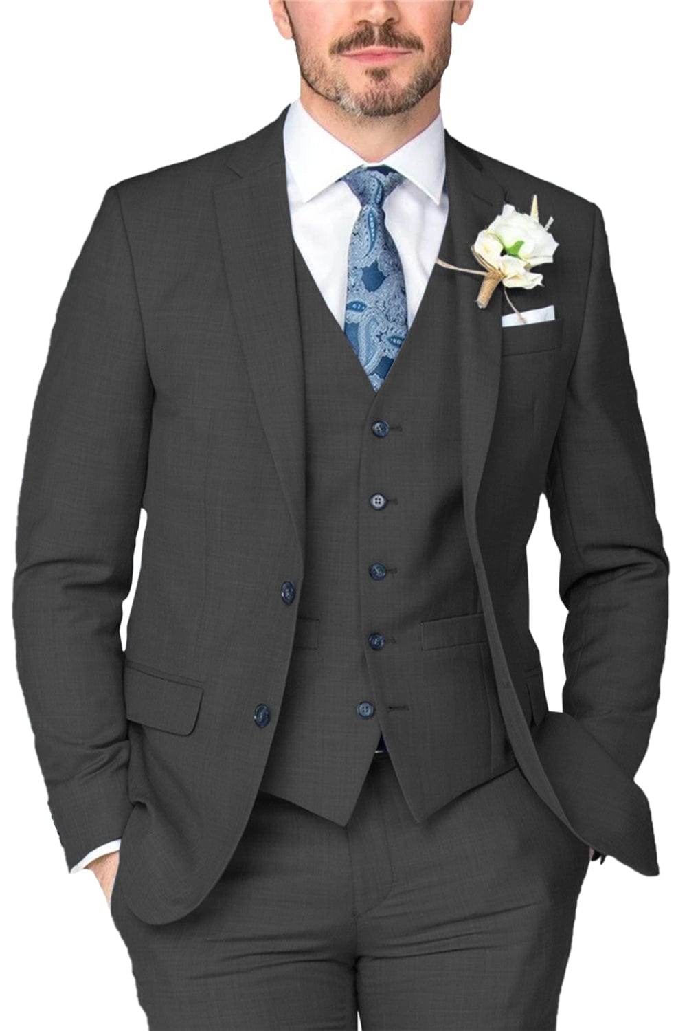 Notch Lapel Business 3 Piece Suit Blazer Vest Trousers