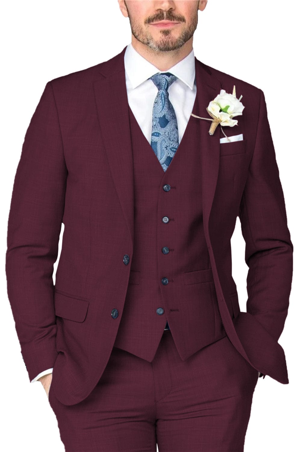 Notch Lapel Business 3 Piece Suit Blazer Vest Trousers