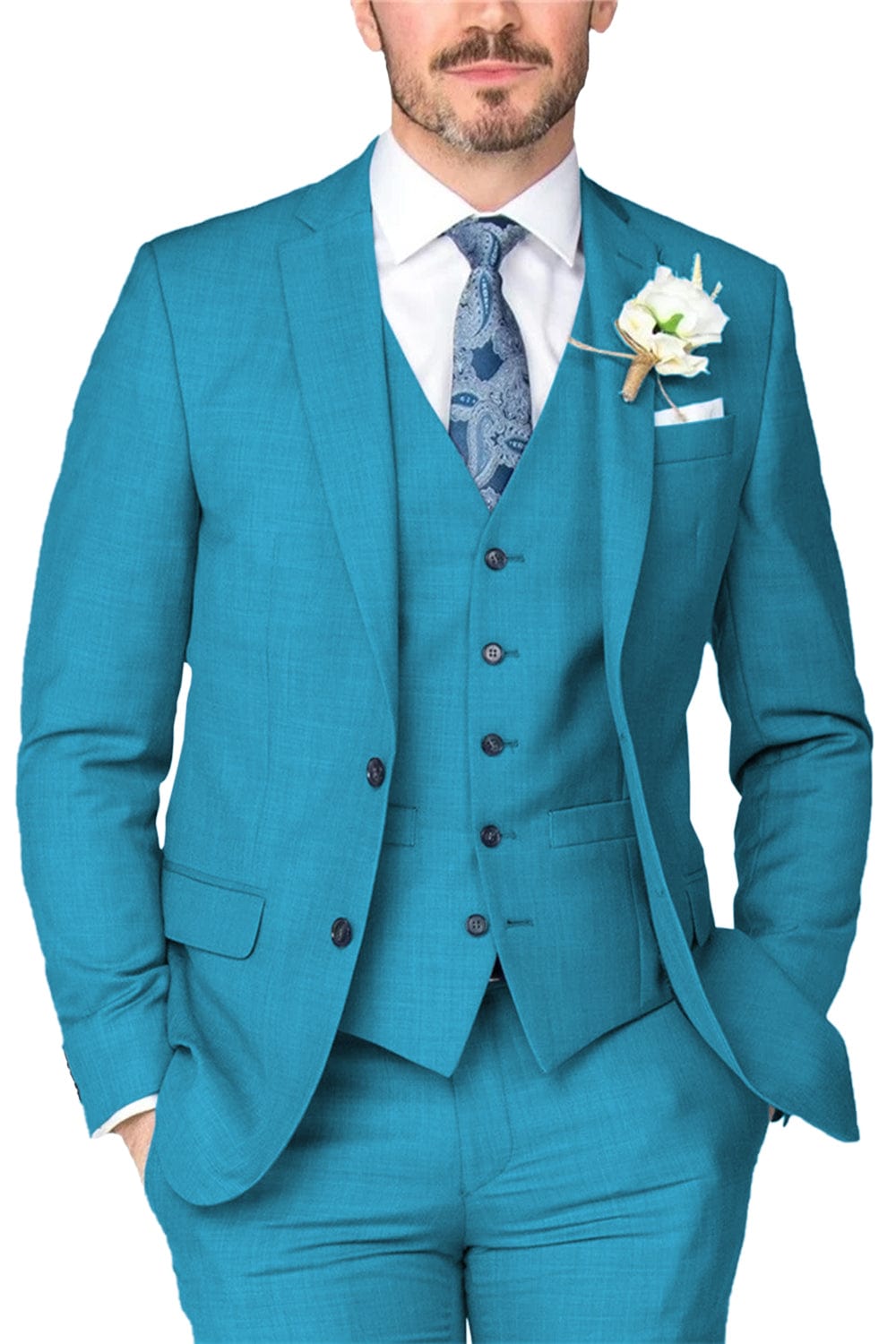 Notch Lapel Business 3 Piece Suit Blazer Vest Trousers