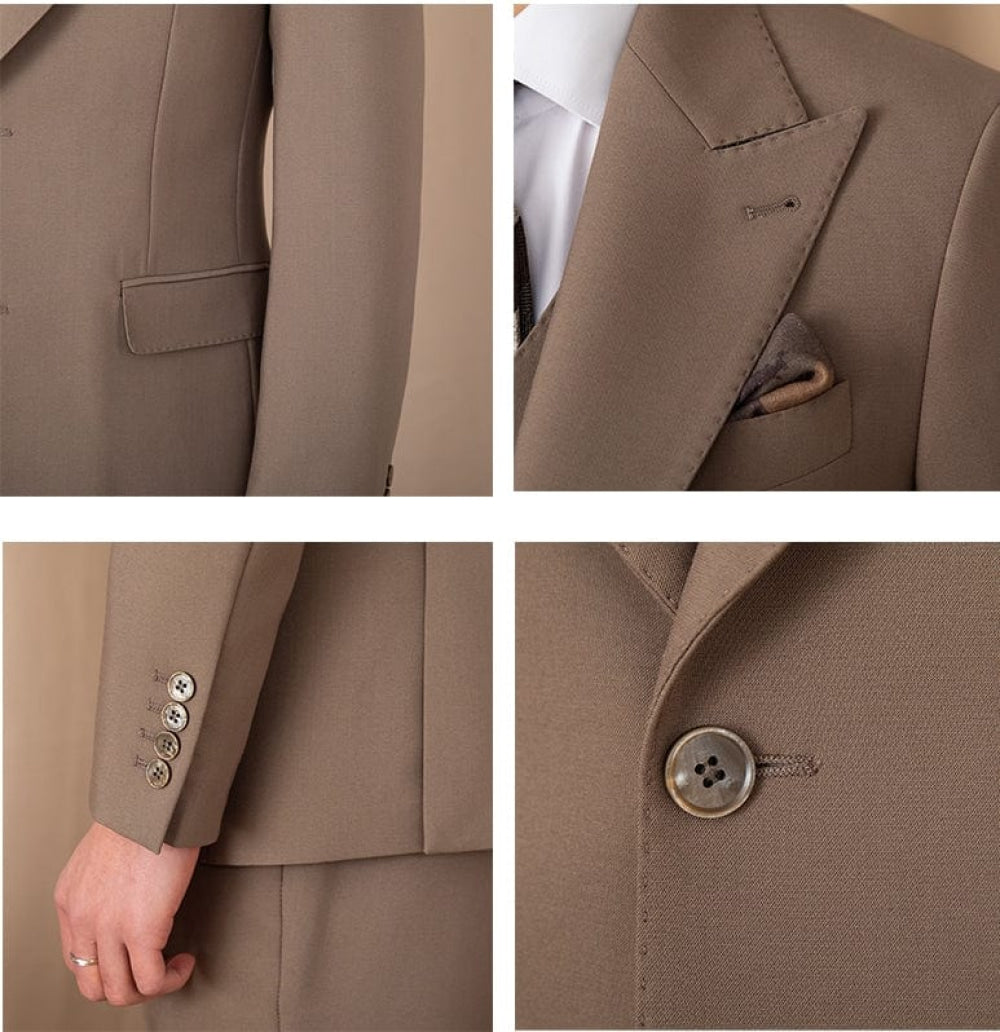 Peak Lapel 3 Piece Suit Blazer Vest Trousers
