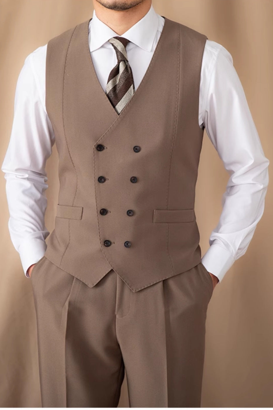Peak Lapel 3 Piece Suit Blazer Vest Trousers
