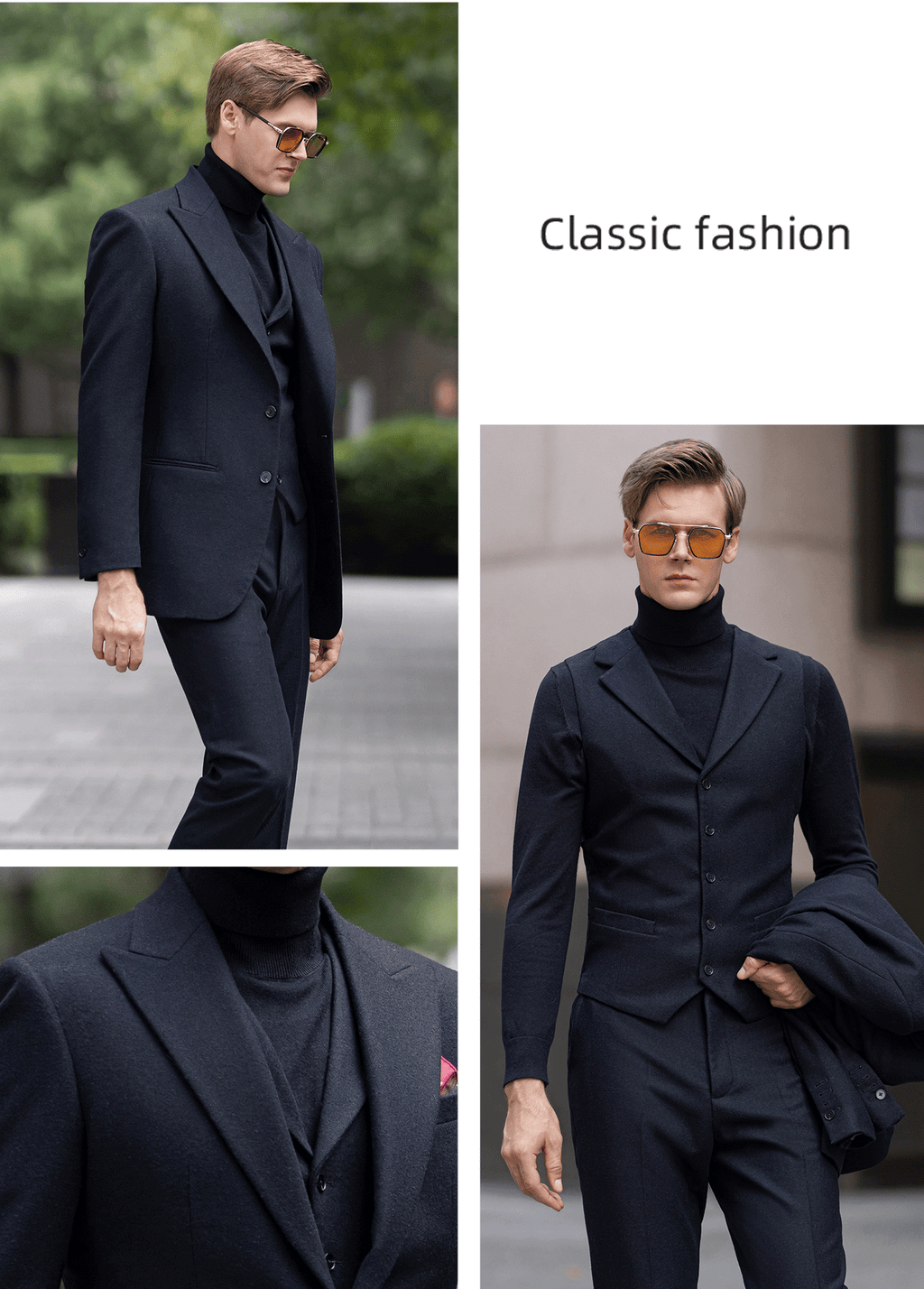 Tweed Peak Lapel 3 Piece Suit Blazer Vest Trousers