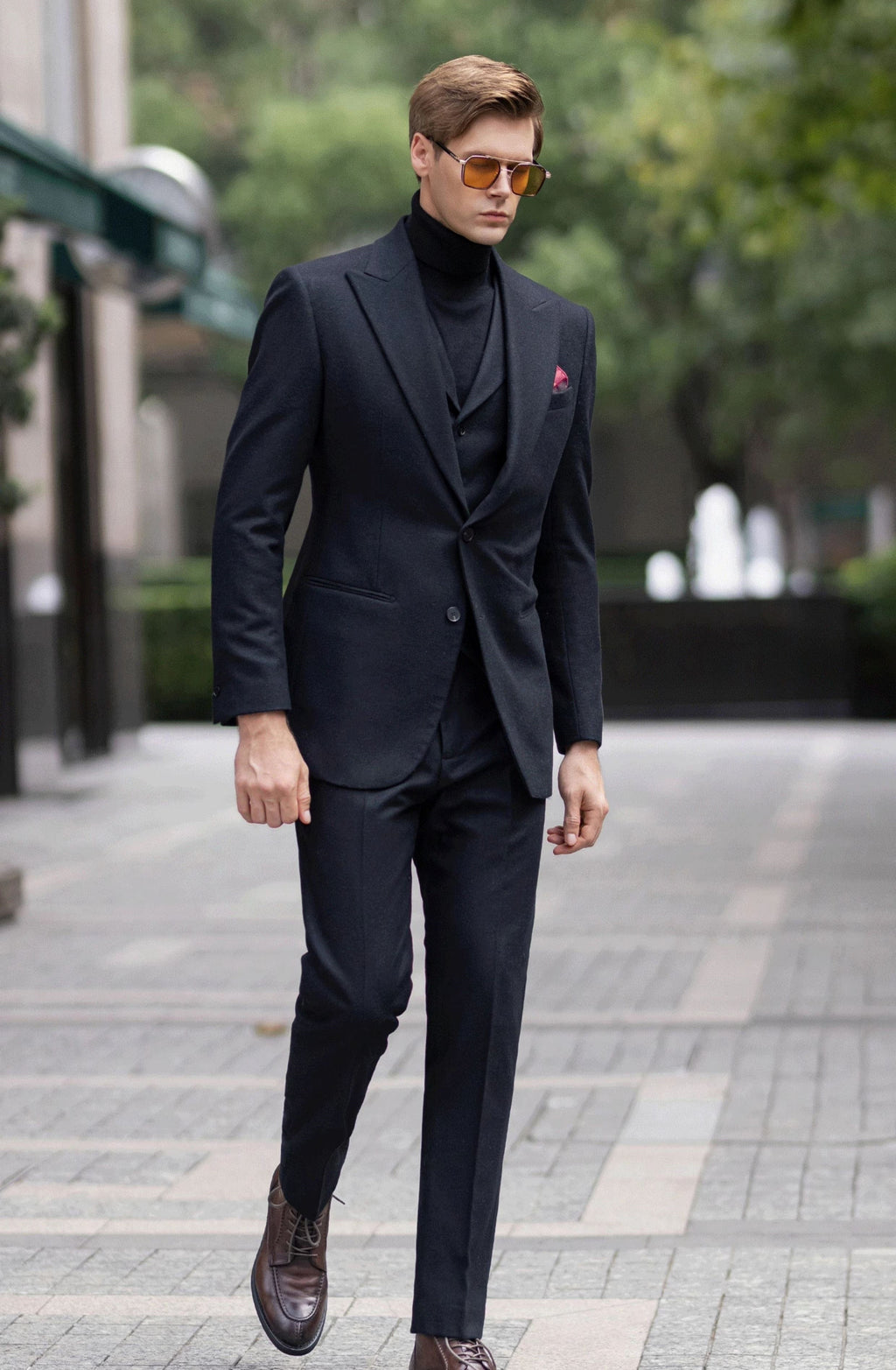 Tweed Peak Lapel 3 Piece Suit Blazer Vest Trousers