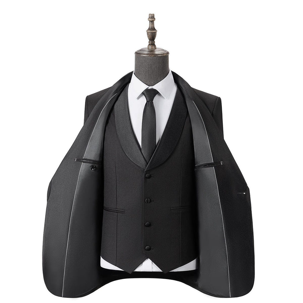 Satin 3 Piece Suit Blazer Vest Trousers