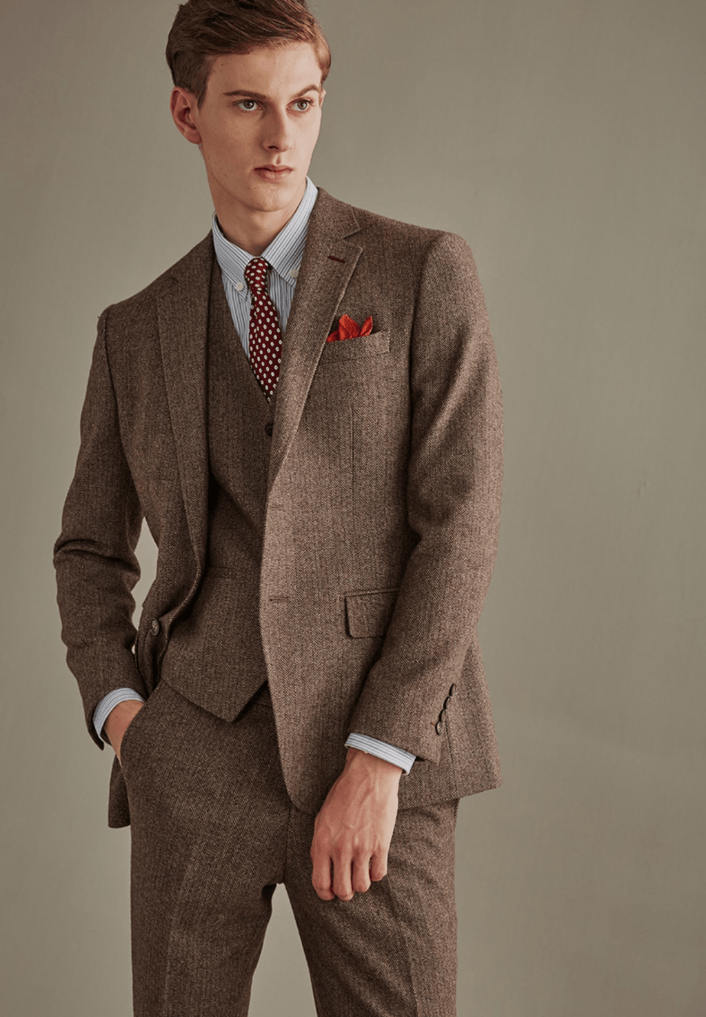Herringbone 3 Piece Suit Blazer Vest Trousers