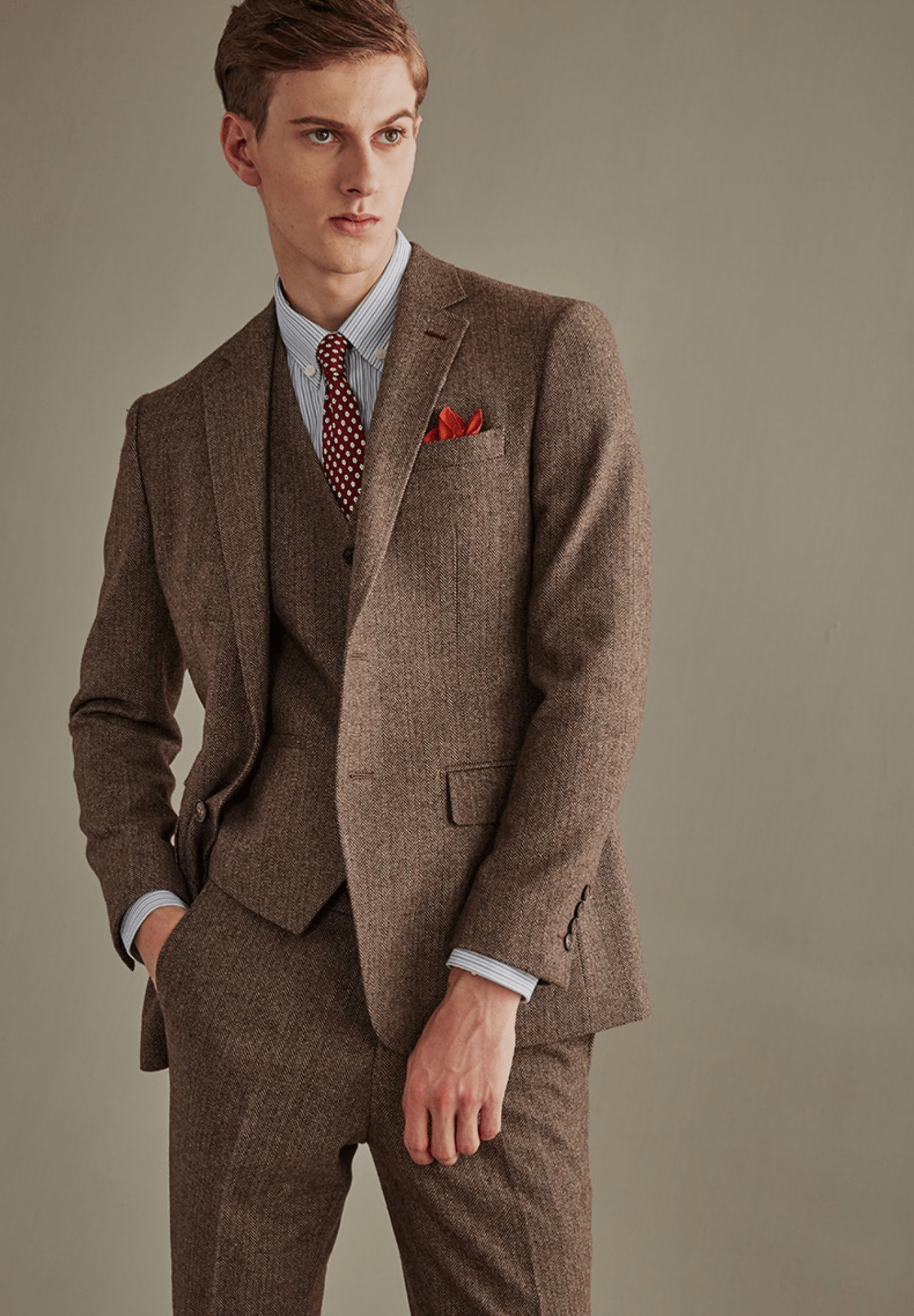 Herringbone 3 Piece Suit Blazer Vest Trousers